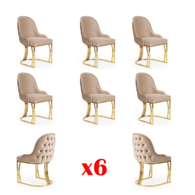 Set 6 Sessel Stuhl Design Metall Stoff Polster Stühle Esszimmer Textil