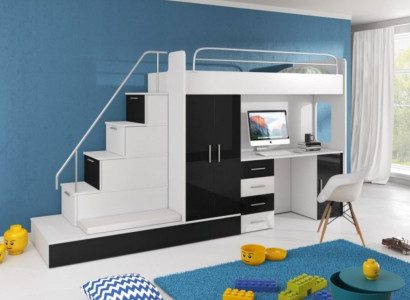 Schwarz Kinder Hochbett Etagenbett Doppelstockbett Bett Hochglanz