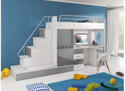 Grau Kinder Hochbett Etagenbett Doppelstockbett Bett Hochglanz Möbel