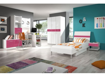Bett + Nachttisch Schlafzimmer Jugendzimmer Kinderzimmer Set Möbel Pink 2tlg.