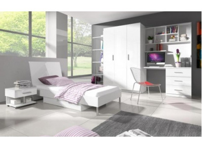 Bett + Nachttisch - Schlafzimmer Kinderzimmer Möbel Betten weiß 2tlg Set