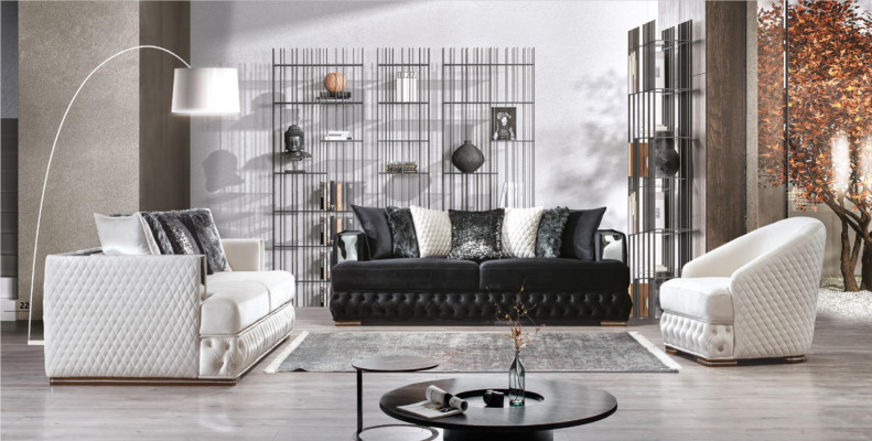 Dreisitzer Chesterfield Couch Schwarz Sofas Textil Leder Sofa Couchen