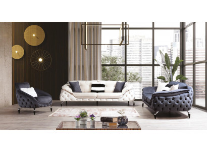 Couch Chesterfield mit Holz Textil Sofagarnitur 331 Sitz Set Polster