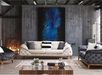 Chesterfield mit Holz Textil Couch Sofagarnitur 331 Sitz Set Polster