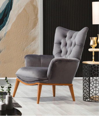 Sessel 1 Sitzer Grau Wohnzimmer Textil Chesterfield italienischer Stil