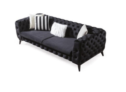 Sofa 3 Sitzer Schwarz Luxus Möbel Chesterfield Schlafsofa Bett 3er