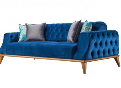 Sofa 3 Sitzer Blau Wohnzimmer Klassische Chesterfield Elegantes Stil