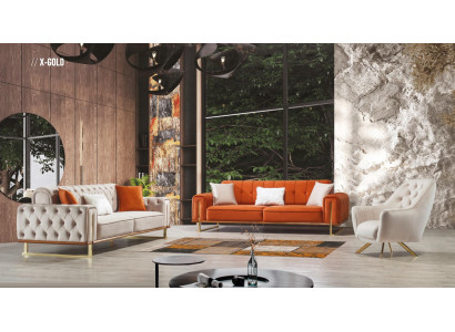 Sessel 1 Sitzer Beige Chesterfield Luxus Design Einsitzer Möbel Stoff