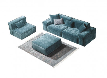 Sofagarnitur Würfel Möbel xxl 3+1 Sitzer Blau Wohnzimmer Sessel Hocker