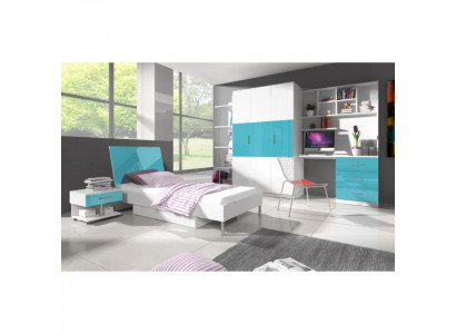 Bett + Nachttisch - Schlafzimmer Möbel Kinderzimmer Betten Blau 2tlg. Set Neu