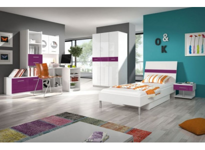 Bett + Nachttisch Schlafzimmer Jugendzimmer Kinderzimmer Set Möbel Lila 2tlg.