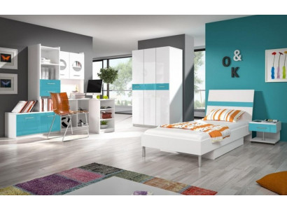 Bett + Nachttisch Schlafzimmer Jugendzimmer Kinderzimmer Set Möbel Blau 2tlg.
