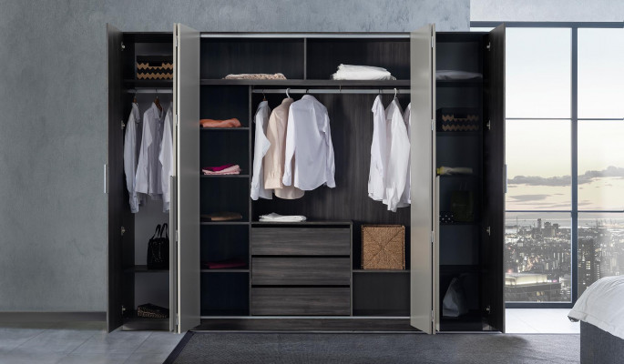 Schlafzimmer Bett Nachttisch Kleiderschrank Kommode mit Spiegel Möbel Set 5tlg