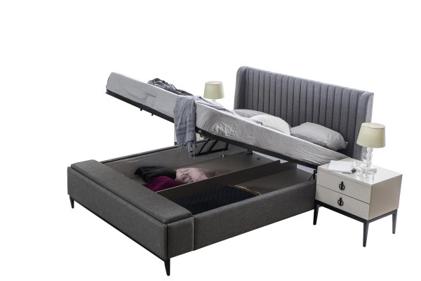 Bett Design Doppelbett Betten Polster Schlafzimmer Möbel Hotel Bettrahmen Grau