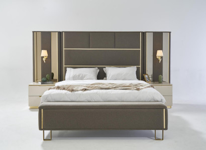 Bett Doppelbett 2x Nachttische Holz Design Betten Schlafzimmer Polster 3 tlg Set