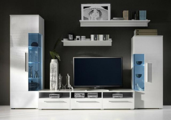 Designer Wohnwand Rtv TV Sideboard +2 Vitrinen Anbau Schrank Wohnzimmer Wand Neu