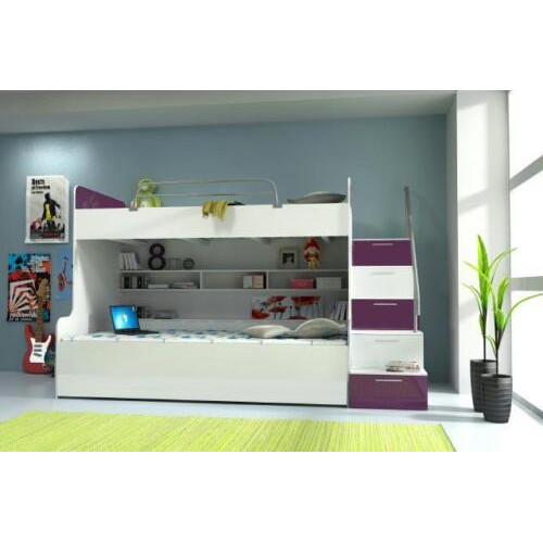 Doppelstockbett Etagenbett Bett Kinderbett Jugendbett Hochbett Neu Violett/Weiß