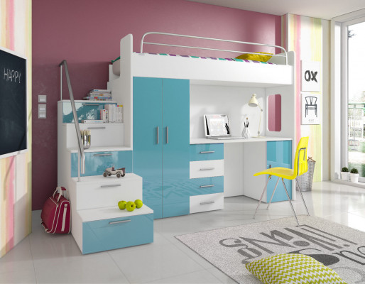 Doppelstockbett Etagenbett Doppelbett Jugend Bett Betten mit Schrank Tisch RAJ4