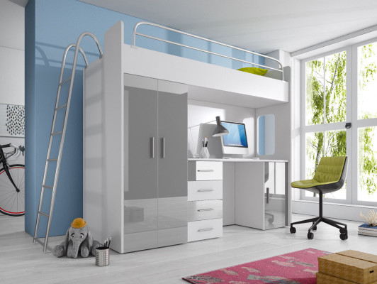 Exquisites Etagenbett + Schreibtisch + Kleiderschrank moderner Stil für Ihr Baby aus Holz