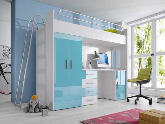 Exquisites Etagenbett + Schreibtisch + Kleiderschrank moderner Stil für Ihr Baby aus Holz