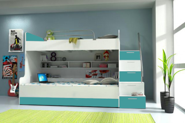 Modernes Etagenbett in türkisfarbenem modernem Stil für Ihr Kinderzimmer