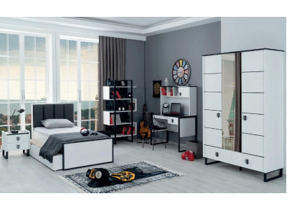 Jugendzimmer Set Bett Nachttisch Bücherregal Schreibtisch Schrank Design Modern