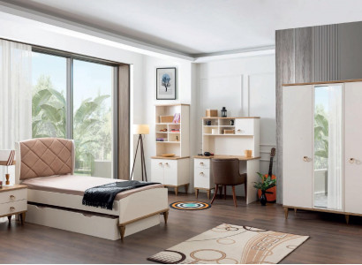 Unisex Schlafzimmer Jugendzimmer Set Bett Nachttisch Bücherregal Tisch 5tlg. Neu