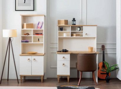 Büro Set Schreibtisch Beige Bücherregal Schreibtische Sekretär Design 2tlg. Neu