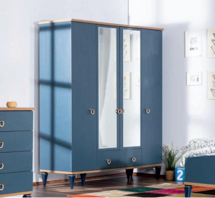 Blauer Schlafzimmer Kleiderschrank Set Jugendzimmer Teeneger Möbel Schrank Neu