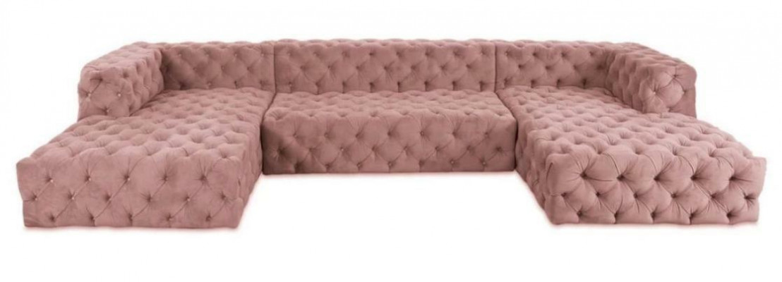 Chesterfield U Form Sofa Grau XXL Big Textil Stoff Couchen Luxus Möbel Polster
