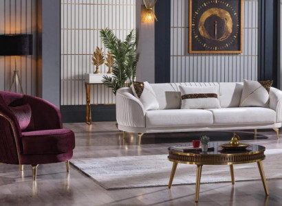 Sofagarnitur Edelstahlfüße Dreisitzer + Sessel Moderne Wohnzimmer Couch