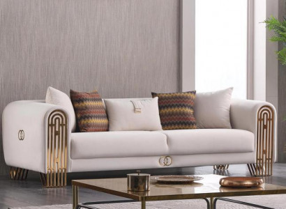 Weißer Wohnzimmer Edelstahl Couch Polstermöbel Textil Design Stil Sofa