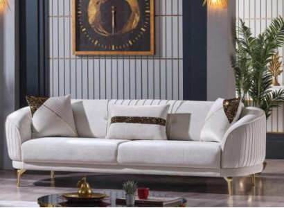 Weißer Edelstahl Dreisitzer Wohnzimmermöbel Polstersofas Luxus Möbel Sofa Samt