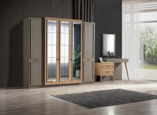 7tlg.Schlafzimmer set Bett + 2x Nachttischе+Kleiderschrank+Schminktisch+Spiegel