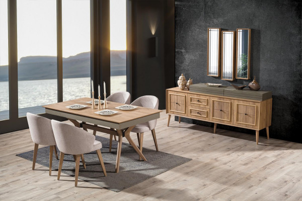 Design 9tlg. Esszimmer set Esstisch + 4x Stühle + Sideboard + 3x Spiegel Modern
