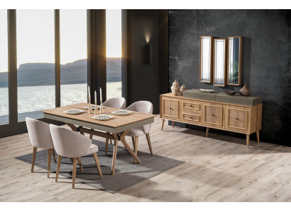 Design 9tlg. Esszimmer set Esstisch + 4x Stühle + Sideboard + 3x Spiegel Modern