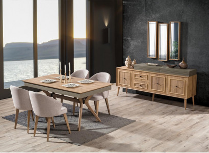 Design 9tlg. Esszimmer set Esstisch + 4x Stühle + Sideboard + 3x Spiegel Modern