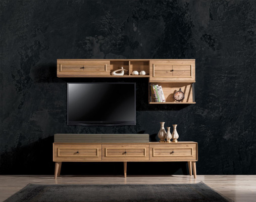 Wohnwand TV Ständer Wandschrank RTV Lowboard Braun Holz Sideboard Moderne