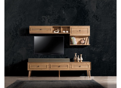 Wohnwand TV Ständer Wandschrank RTV Lowboard Braun Holz Sideboard Moderne