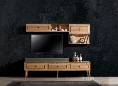 Wohnwand TV Ständer Wandschrank RTV Lowboard Braun Holz Sideboard Moderne