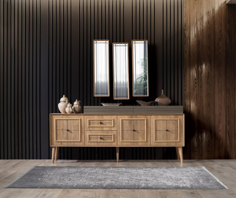 Luxus Anrichte Sideboard mit 3x Spiegel Holzschrank Kommode Schrank Holz Braun