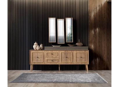 Luxus Anrichte Sideboard mit 3x Spiegel Holzschrank Kommode Schrank Holz Braun