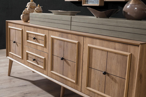 Luxus Anrichte Sideboard mit 3x Spiegel Holzschrank Kommode Schrank Holz Braun