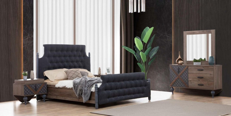 Bett Nachttisch Kommode mit Spiegel Schlafzimmer 4 tlg. Set Chesterfield