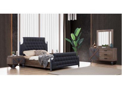 Bett Nachttisch Kommode mit Spiegel Schlafzimmer 4 tlg. Set Chesterfield