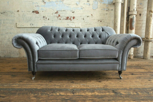 Chesterfield Original Sofa Textil Sofas Couchen Stoff Grau 200cm Couch