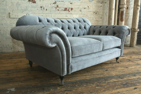 Chesterfield Original Sofa Textil Sofas Couchen Stoff Grau 200cm Couch