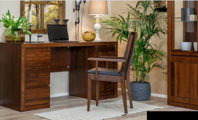 Büro set garnitur einrichtung tisch + sessel massiv holz möbel eiche vollholz