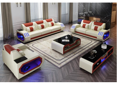 Ledersofa Couch Sofa Garnitur 3+1+1 - Beleuchtete Designer Couchen Neu