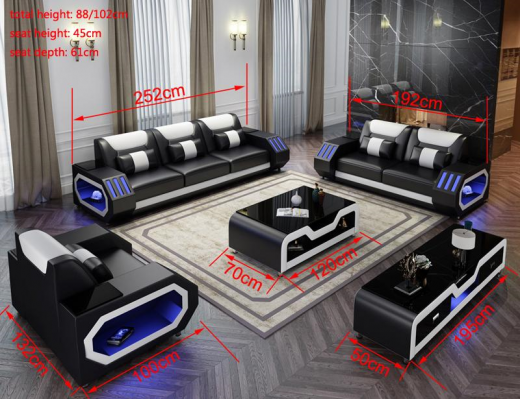 Ledersofa Couch Sofa Garnitur 3+1+1 - Beleuchtete Designer Couchen Neu